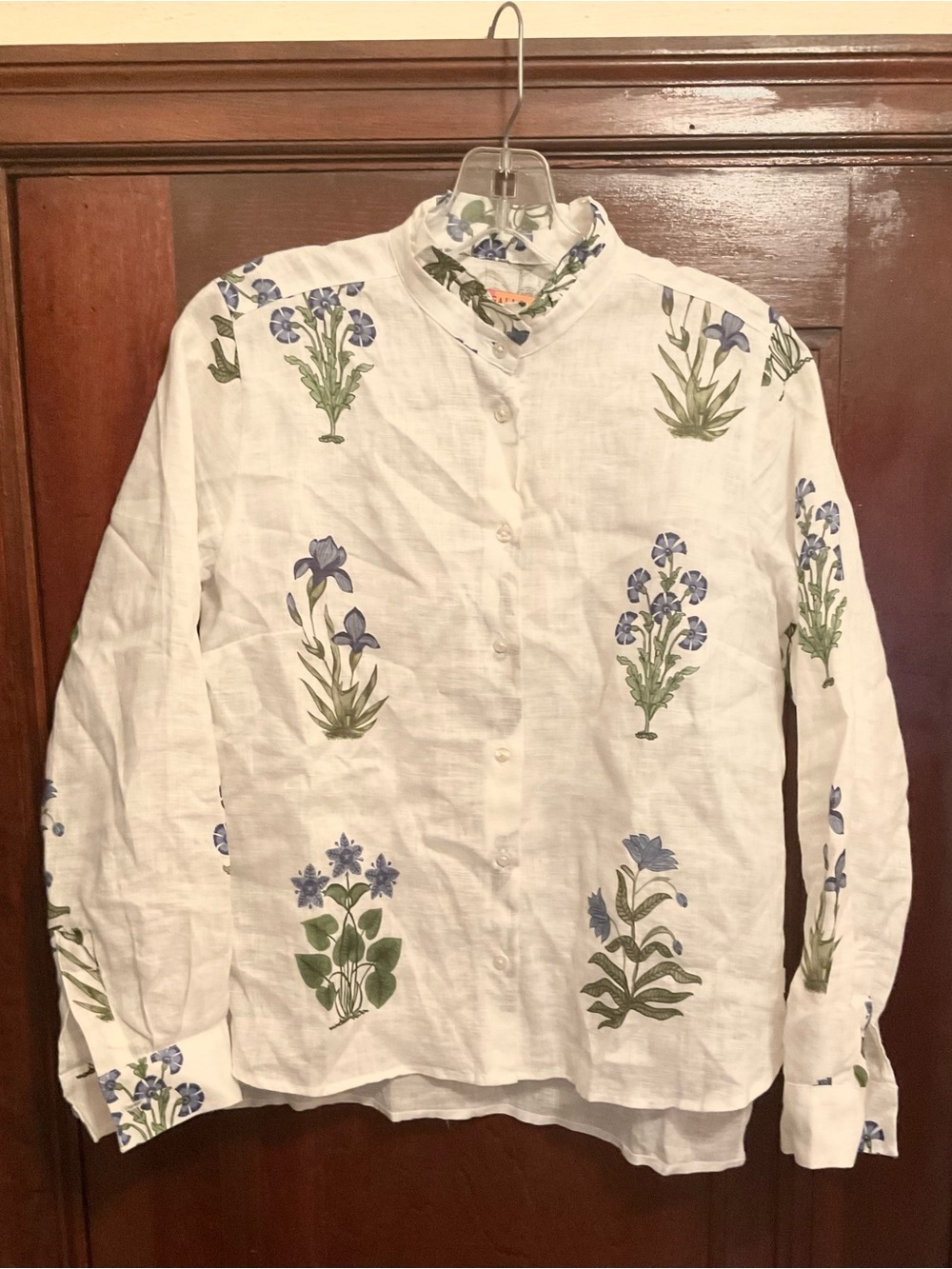 Vilagallo Ruffled Neck Linen Shirt